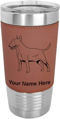 Vista 11 de LaserGram Vaso aislado al vacío de 20 onzas, perro Bull Terrier, grabado personalizado incluido (piel sintética, estilo béisbol)