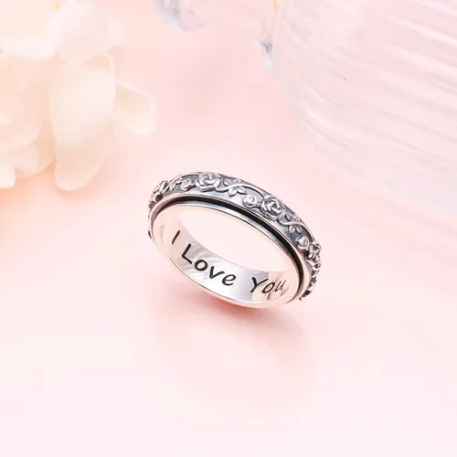 Vista 3 de Anillos giratorios de plata de ley S925 para aliviar la ansiedad y el aburrimiento, TDAH, autismo, banda para mujeres y adolescentes, Plata Esterlina