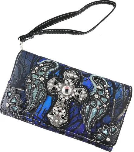 Vista 2 de Zelris Camouflage Shine Glow Cross Wings - Cartera cruzada de tres pliegues para mujer
