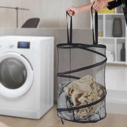 Vista 5 de Cesta de lavandería emergente de malla Seiritex 115L, cesta de lavandería plegable de gran capacidad extra, cesta de almacenamiento de ropa plegable