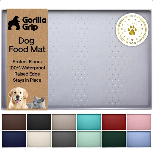 Vista 21 de GORILLA GRIP Alfombrilla para mascotas 100% impermeable con bordes elevados de silicona sin BPA, alfombrillas para comida de gatos y perros que Menta
