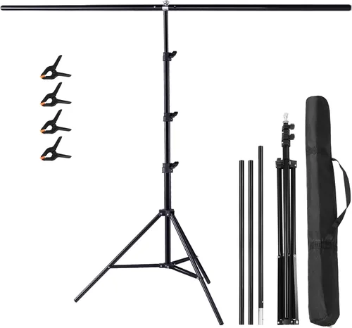 Vista 8 de Meking Soporte de fondo para fotos en forma de T, 4 x 6.5 pies/3.9 x 6.6 ft, sistema de soporte de fondo portátil con 2 abrazaderas de resorte