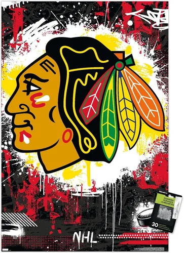 Vista 7 de Trends International NHL Chicago Blackhawks - Póster de pared con el logotipo Maximalist 23, 14.72 x 22.37 pulgadas, paquete de póster y alfiler