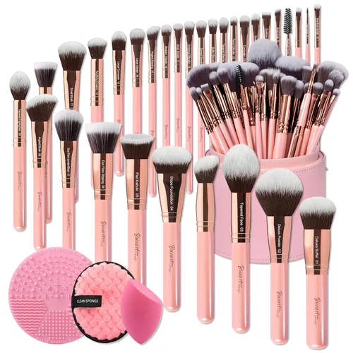 Vista 12 de BUEART DESIGN - Juego de 42 brochas de maquillaje con pelo de cabra natural real (42 piezas, negro perla mate)