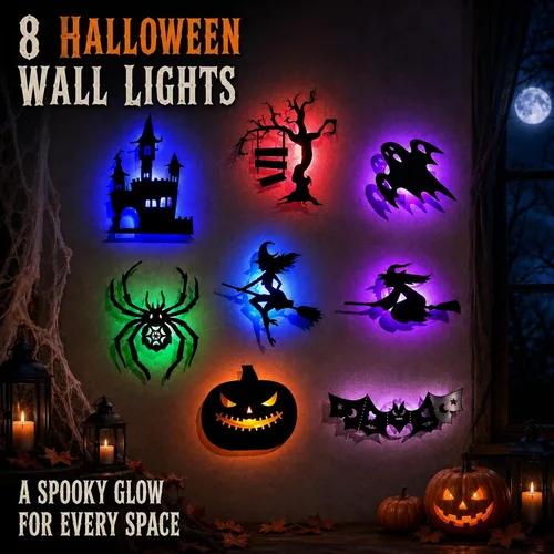 Vista 2 de 16 luces LED de pared de Halloween, decoraciones de silueta de murciélago 16pcs