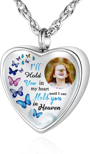 Vista 25 de XIUDA Collar de urna con foto personalizada para cenizas, collar de cenizas con foto personalizada, joyería de cremación para mujeres, collar