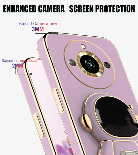 Vista 4 de Funda compatible con Realme 11 Pro Plus con chapado creativo de astronauta y dibujos animados, rosa, para Realme 11 Pro Plus, funda de teléfono