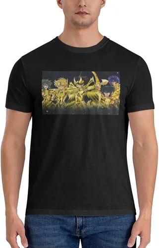 Vista 3 de Saint Anime Seiya - Camiseta de manga corta para hombre, diseño de arte impreso, cuello redondo, camisetas de algodón, color negro