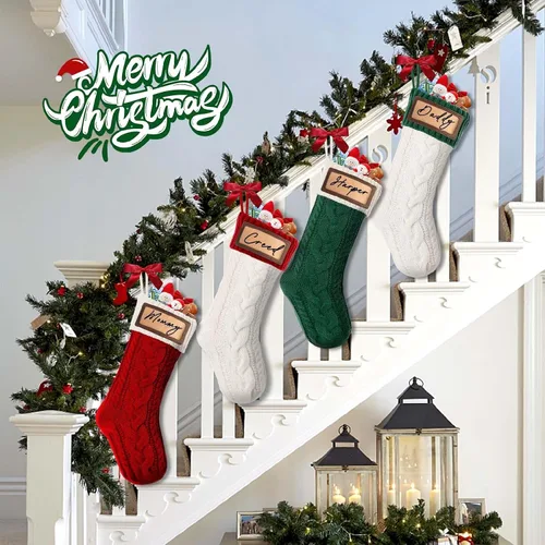 Vista 3 de Paquete de 2 medias de Navidad, medias de Navidad familiares grandes de 18 pulgadas, medias de punto de colores mixtos colgantes (2 mezclas)