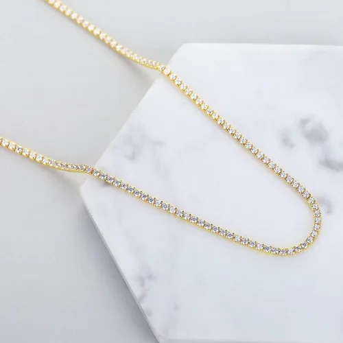 Vista 3 de HERIER Tennis Necklace for Women 14K Gold Plated or Silver Rhinestone Choker Necklaces Dainty Zirconia Cut Faux Diamond chain 3mm