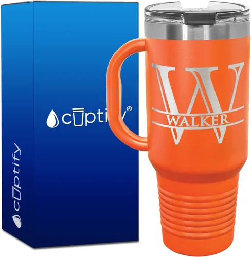 Vista 32 de Vaso personalizado de regalo de cumpleaños para mujeres y hombres, con monograma de escritura dividida, inicial y nombre grabado en negro, taza