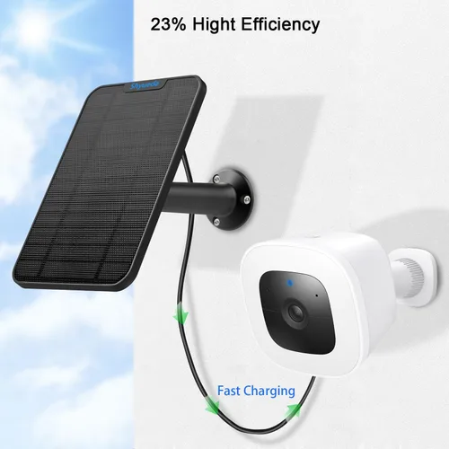 Vista 3 de Panel solar compatible con Eufycam 3/3C/2C/2C Pro/2/2 Pro/E20/E40/E/S40/S220/L40/L20, con cable de carga impermeable de 13.1 pies, IP65 resistente a