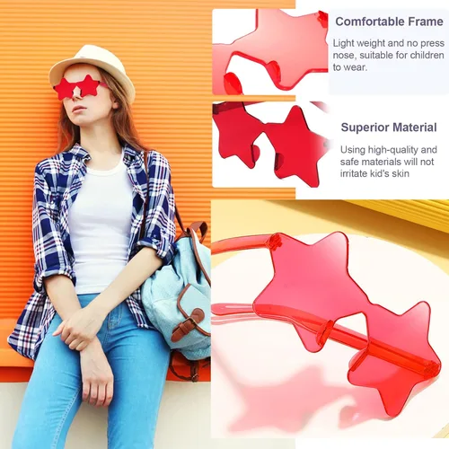 Vista 6 de MIUSKATL Paquete de 9 lentes de sol de estrella para niños, lentes de sol sin marco, regalos de fiesta, gafas de sol coloridas para mujeres, niñas