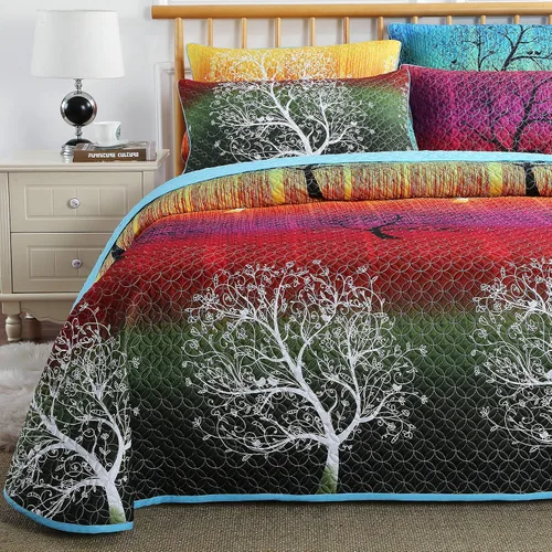 Vista 7 de Swanson Beddings Juego de colcha de árbol de arco iris: edredón y una funda de almohada (individual)