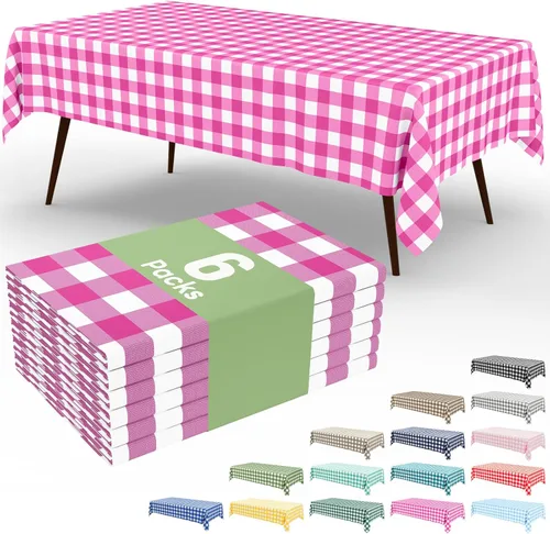 Vista 29 de Smiry Paquete de 3 Manteles Desechables de Cuadros Gingham Color Caqui - 54" x 72" Mantel de Plástico de Servicio Pesado, Cubiertas de Mesa