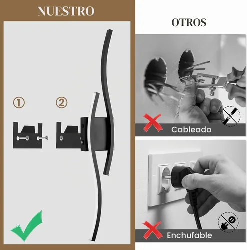 Vista 7 de Apliques de pared a pilas, apliques de pared recargables, luz LED inalámbrica de 3000 K-6500 K, lámpara de pared moderna no cableada para sala