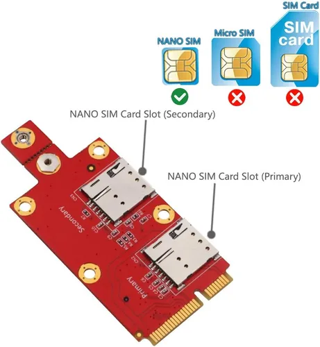 Vista 4 de HLT M.2 (NGFF) Key B a Mini PCI-E Adaptador con ranura para tarjeta Nano SIM dual