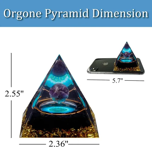 Vista 5 de Pirámide de orgón, pirámide de cristal curativo de amatista y piedras curativas de orgonita, cristales de protección, generador de energía