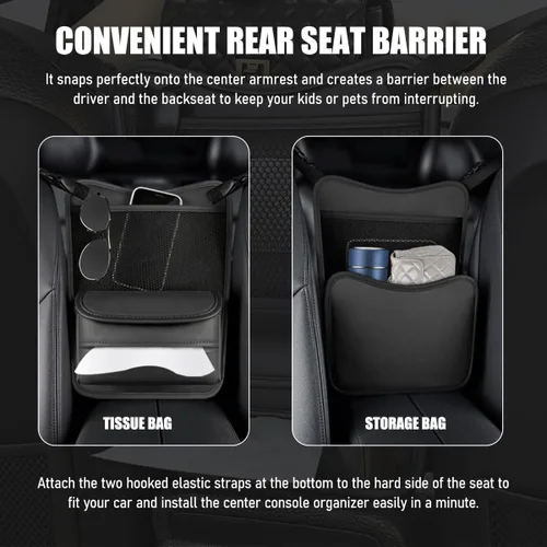 Vista 6 de Organizador de Coche para Almacenamiento Entre Asientos, Bolsa de Almacenamiento para Asiento Delantero de Cuero Nappa con Soporte para Pañuelos
