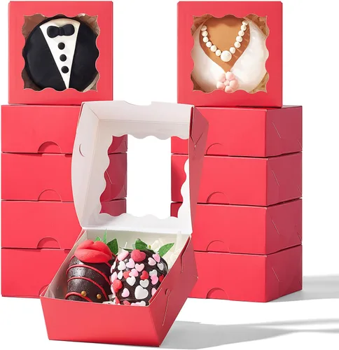 Vista 9 de RomanticBaking 50 cajas de trufas de chocolate para 4 unidades, mini cajas de panadería con ventana para brownie, galletas, jabón, donas, macarrones