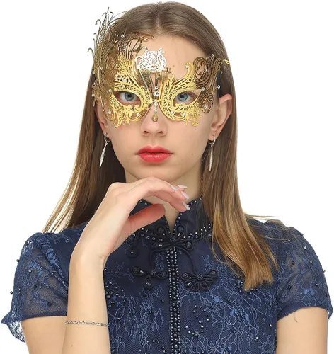 Vista 2 de Máscara de mascarada para mujer con diamantes de imitación brillantes para fiesta veneciana baile de graduación máscara de metal
