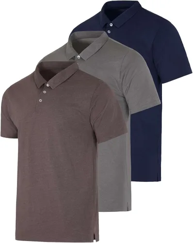 Vista 9 de Real Essentials 3 Pack: Polo de manga corta de jersey de algodón transpirable de secado rápido para hombre casual