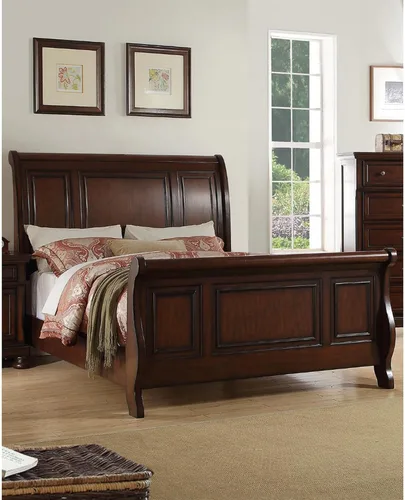 Vista 2 de Benjara Benzara Marvelous - Cama de madera con acabado de cereza antigua, color marrón
