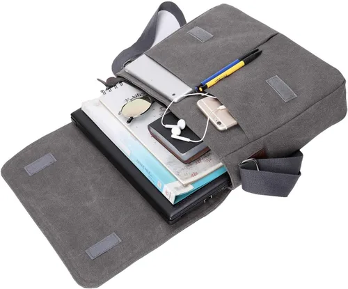 Vista 6 de Sechunk Bolso de lona pequeño de mensajero vintage, bolso de hombro para todos los días, bolsa bandolera para hombres y mujeres
