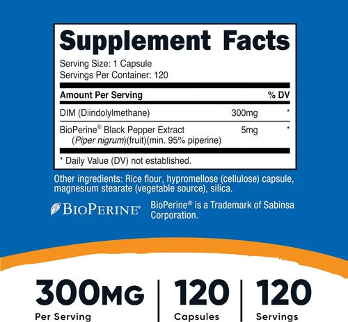 Vista 2 de Nutricost DIM (diindolilmetano) 300 mg, 120 cápsulas con BioPerine (2 Botellas)