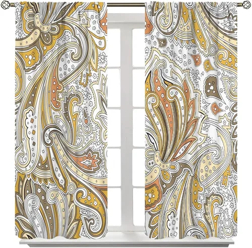 Vista 243 de Cortinas opacas con estampado de flores de cachemira, estampado de cachemira sobre fondo blanco, para decoración del hogar, cocina, restaurante