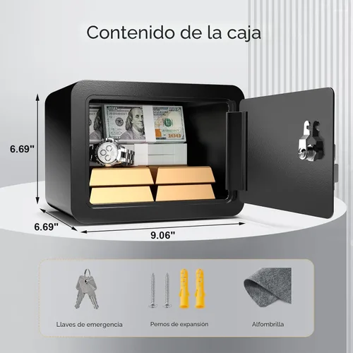 Vista 2 de Marcree Caja fuerte de 0.23 cachorros, pequeña caja fuerte con llave, mini caja fuerte para el hogar para dinero, monedas y efectivo, cajas fuertes