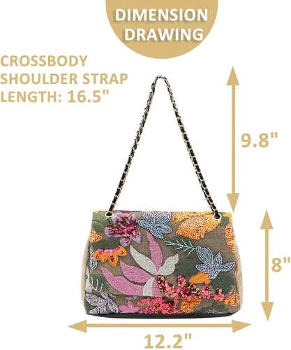 Vista 2 de Bolsa de playa para mujer, bolsa de paja bordada de lentejuelas, bolso bohemio, bolso de hombro de gran capacidad, adecuado para vacaciones, viajes