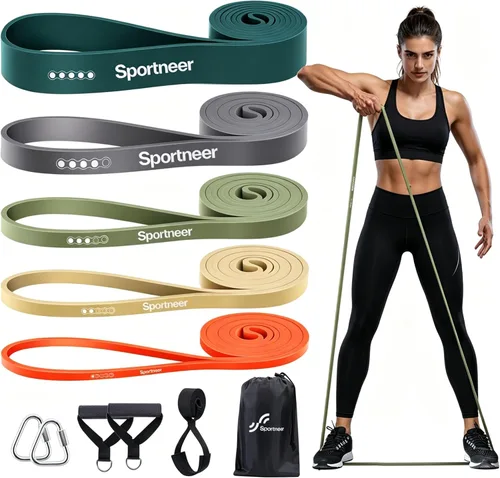 Vista 9 de Sportneer Bandas de resistencia para entrenar: bandas de dominadas de 5 a 130 libras, 5 niveles, bandas de ejercicio con asas y anclaje de puerta