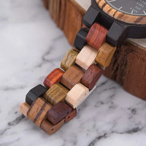 Vista 5 de GUANKE Women Watches Wooden Colorful Bamboo Watches for Men Female with Week Date Display Handmade Natural Wood Casual Wirst Watches for Ladies Men