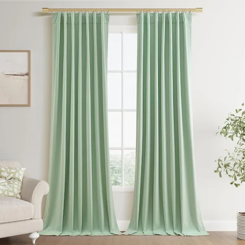 Vista 82 de Joywell - 2 cortinas de lino 100% opacas, con bolsillo para cortinero, trabilla trasera, cinta para ganchos y anillas con clip, con aislamiento