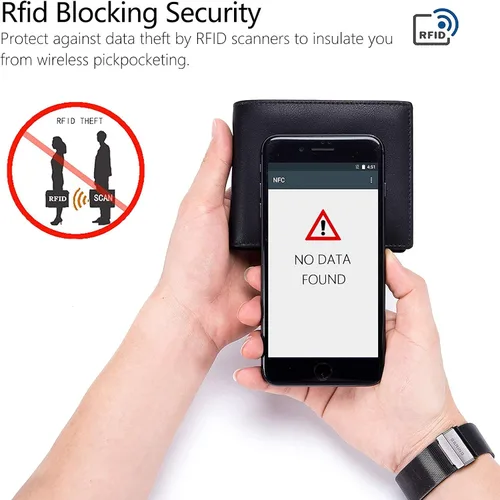 Vista 5 de OFAMOUS Cartera de cuero para hombre con bolsillo para monedas ventana de identificación abatible bloqueo RFID billetera delgada con bolsillo