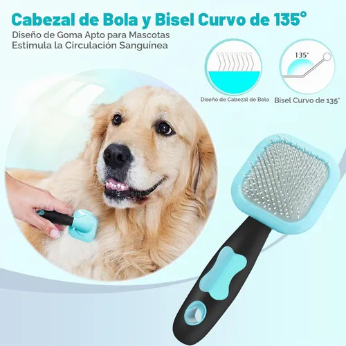 Vista 2 de Cepillo Slicker, cepillo para perros con pinzas de limpieza suave para eliminar el pelo suelto, cepillo para perros pequeños, cachorros, yorkies