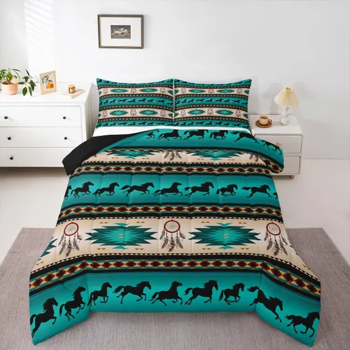 Vista 5 de Juego de ropa de cama con relleno de edredón con diseño de caballo y atrapasueños para niños, adolescentes y hombres, juego de edredón con estampado