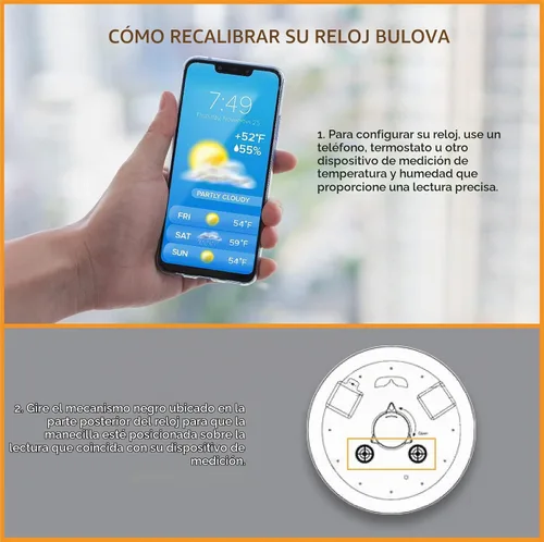 Vista 3 de Bulova Weather Master C4813 - Reloj de pared con marco de metal de bronce bruñido de 18 pulgadas con iluminación LED, termómetro e higrómetro