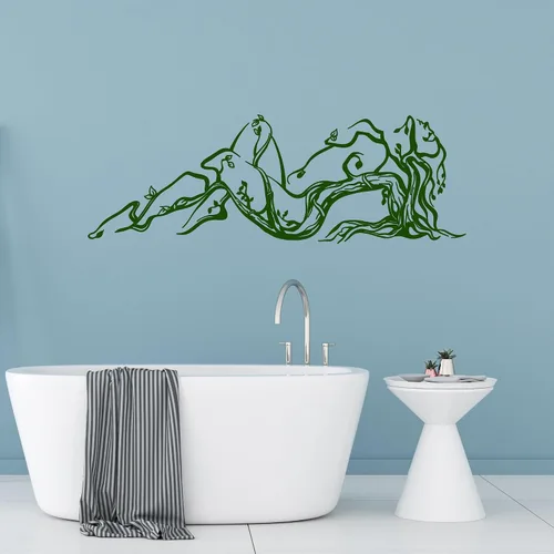 Vista 3 de Vinilo adhesivo para pared, diseño de niña de la naturaleza desnuda, ramas de árbol, decoración grande (971ig), color gris