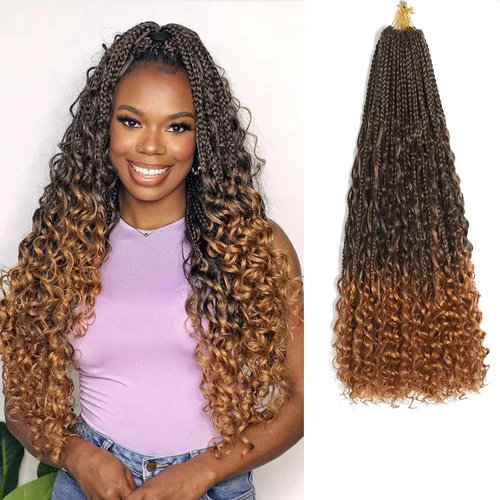 Vista 28 de Flagship 9 Paquetes Goddess Box Braids Cabello de Ganchillo para Mujeres Negras - 10 Pulgadas Pre-enrollado con Puntas Rizadas, Estilo Bohemio 1b