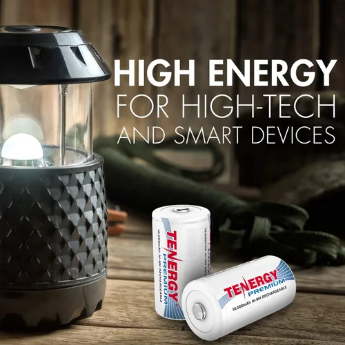Vista 2 de Tenergy Combo: 4 baterías recargables de tamaño D premium de alta capacidad 10000mAh NiMH - Certificado UL