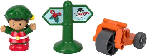 Vista 2 de Mattel Fisher‑Price Little People 2023 - Juego completo de figuras navideñas de 3 paquetes – reno, trineo y regalo; elfo y triciclo; Papá Noel