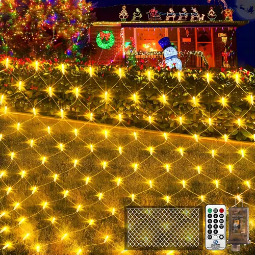 Vista 11 de KNONEW Red de luces de Navidad de 420 luces LED de 13 pies x 6.6 pies, luces de malla para exteriores, conectables, impermeables, 8 modos