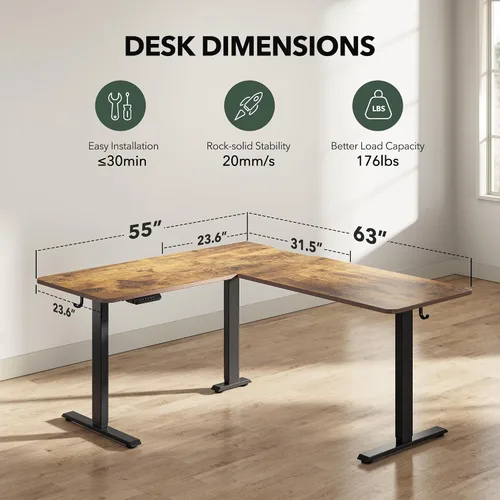 Vista 3 de FEZIBO Escritorio de pie en forma de L de 63 pulgadas, escritorio de esquina ajustable en forma de L, escritorio ajustable en forma de L con tablero