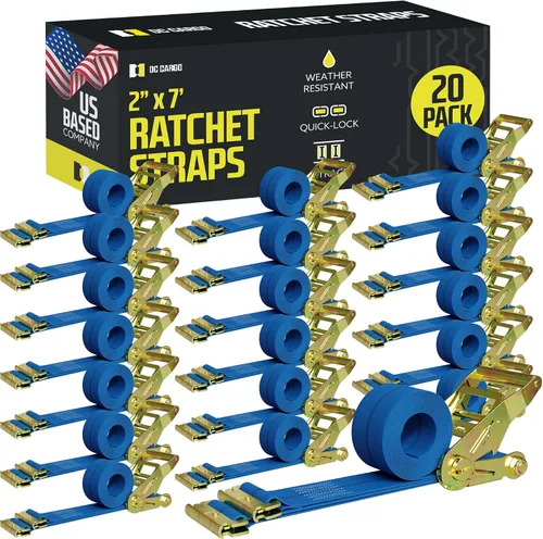 Vista 11 de Correas de Trinquete E Track para Sujeción de Carga, (Paquete de 2) 2 x 7 Correas de Trinquete Azules de Servicio Pesado, Correa de Trinquete
