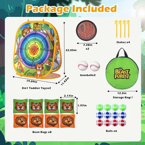Vista 3 de Juegos de lanzamiento de bolsas de frijoles para niños, juego de pelota de lanzamiento y captura para niños, juguetes de béisbol al aire libre