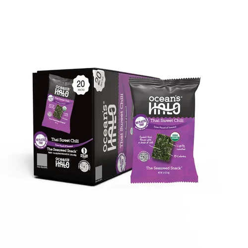 Vista 9 de Ocean's Halo Snacks de algas orgánicas – Cebolla Maui, sin bandeja, veganos, crujientes salados, paquete de 20 (0.14 onzas cada uno)