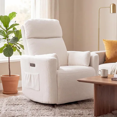 Vista 18 de Silla reclinable giratoria de gran tamaño con calor y masaje, mecedora con reposacabezas ajustable, silla reclinable manual mecedora con 2 Chenille