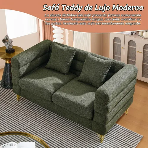 Vista 4 de mikibama Juego de sofá Teddy de lujo para sala de estar, muebles de decoración moderna sofá seccional, sofá de 3 plazas y loveseat con 5 almohadas